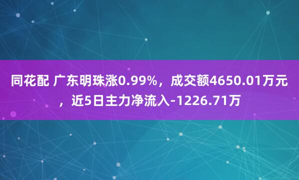 同花配 广东明珠涨0.99%，成交额4650.01万元，近5日主力净流入-1226.71万